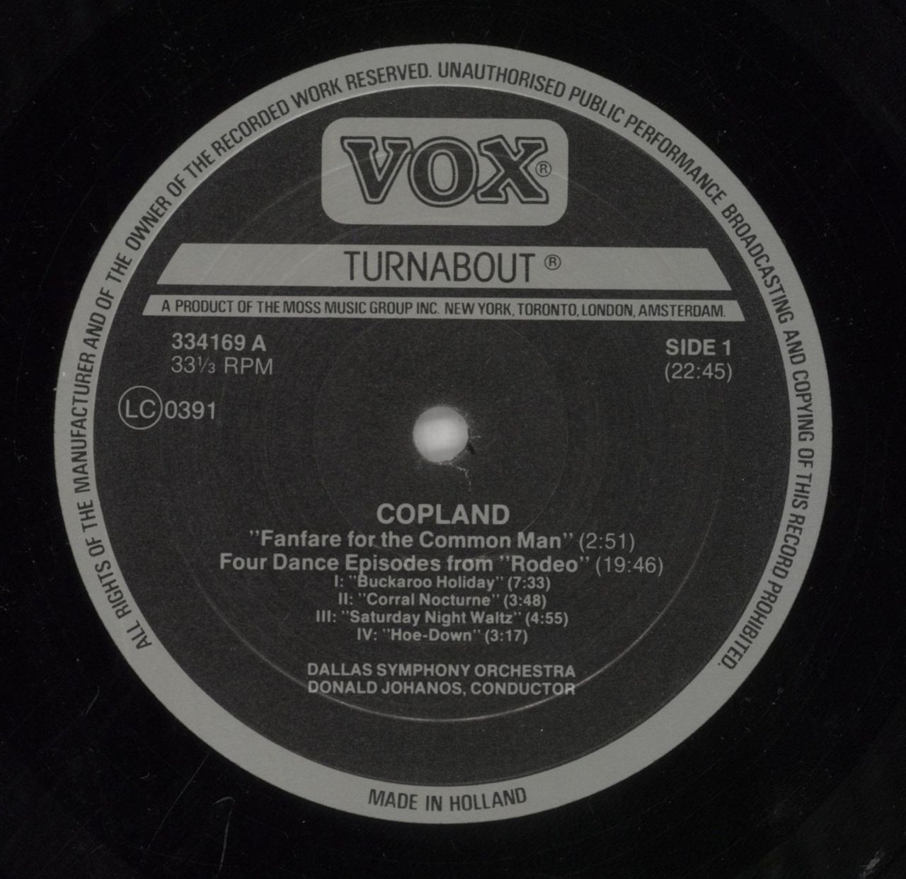 Aaron Copland Copland: Billy The Kid / Rodeo / Fanfare For The Common Man Dutch Vinyl LP
