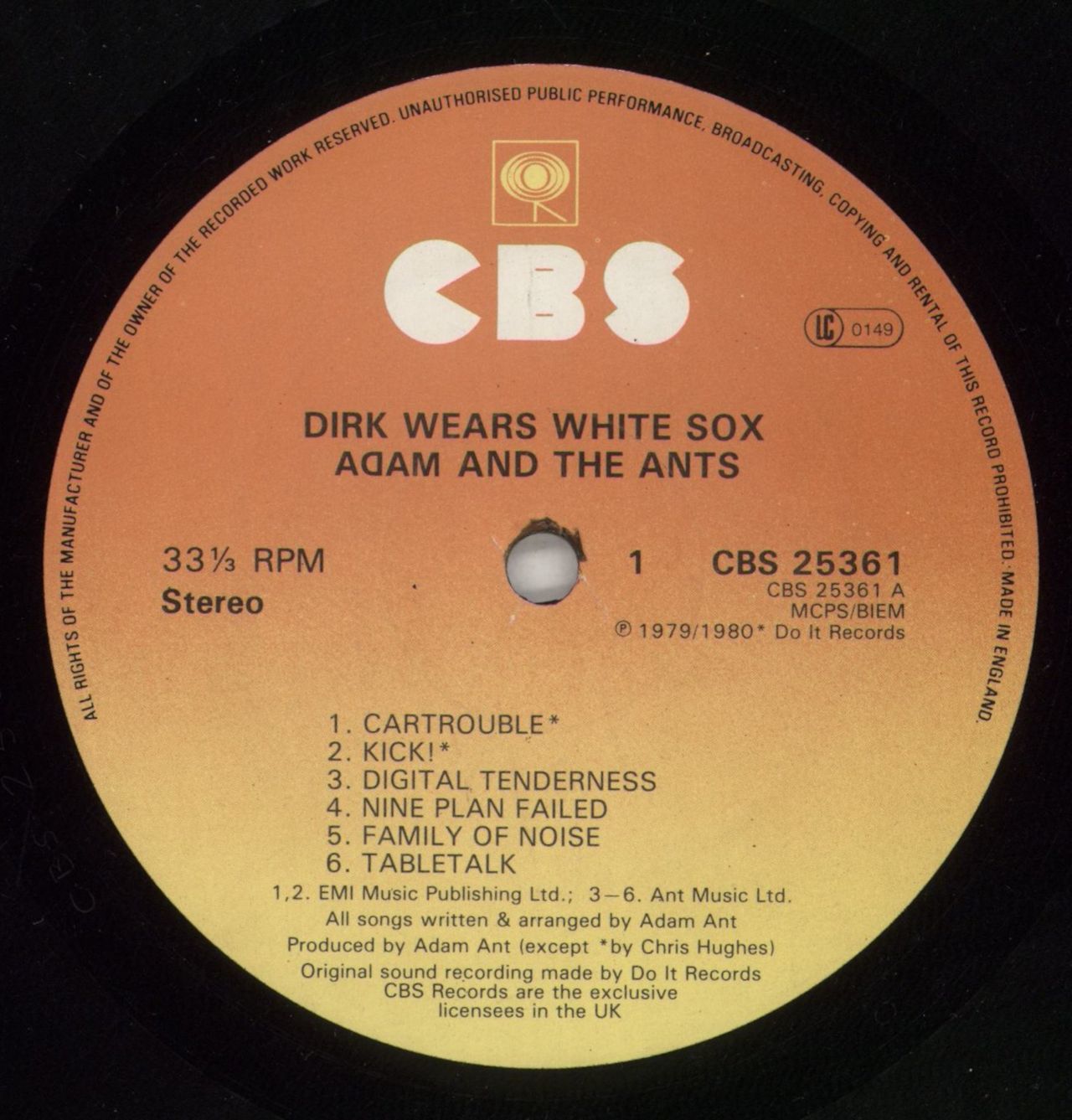 Adam & The Ants Dirk Wears White Sox UK Vinyl LP
