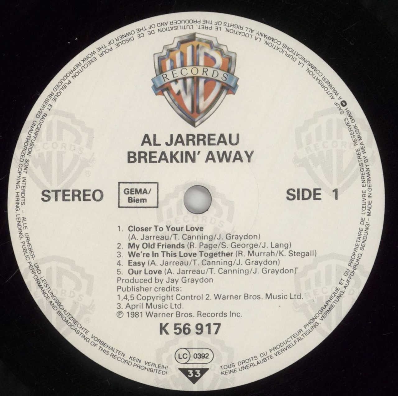 Al Jarreau Breakin' Away German Vinyl LP