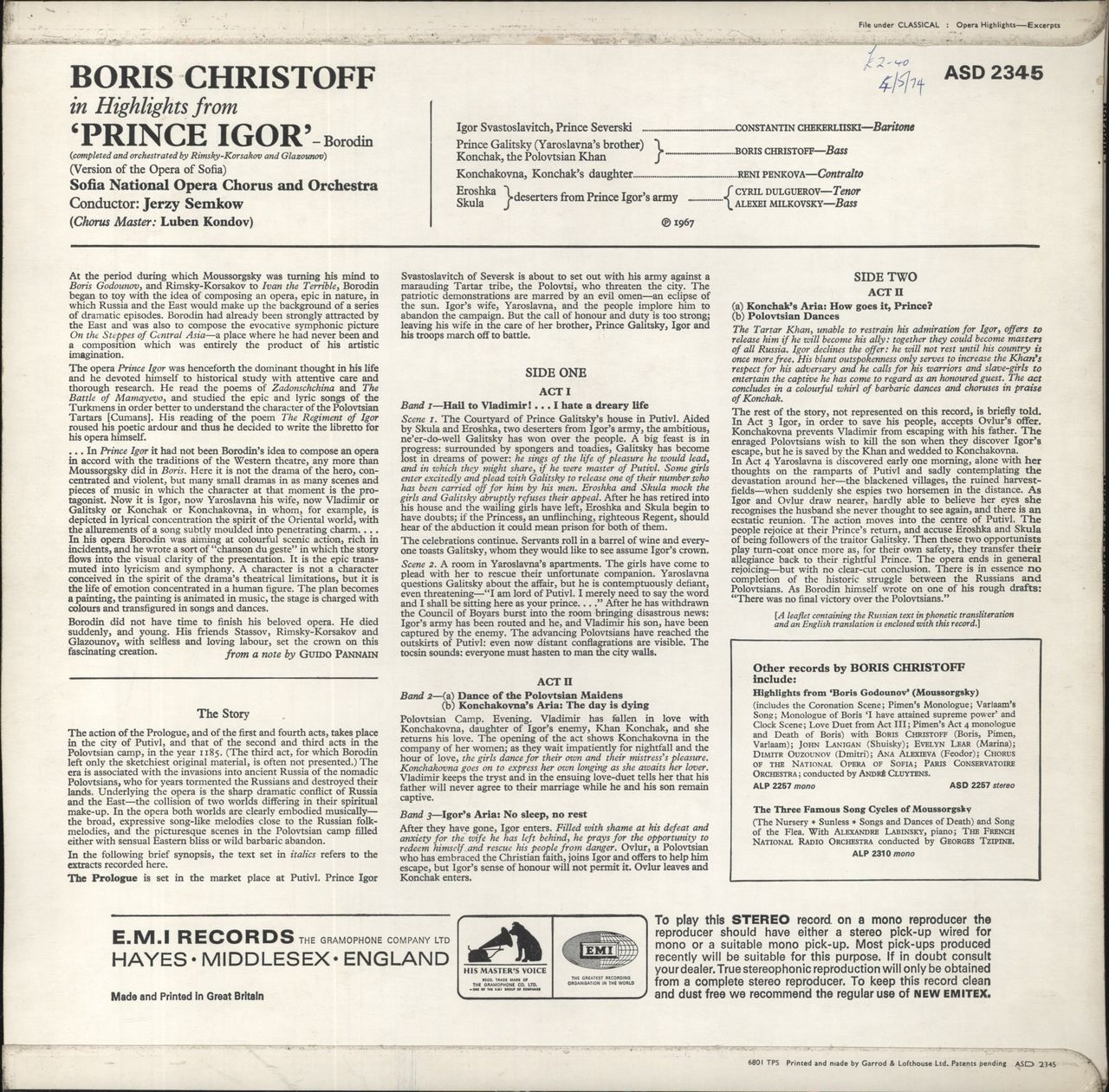Alexander Borodin Borodin: Prince Igor: Highlights UK Vinyl LP
