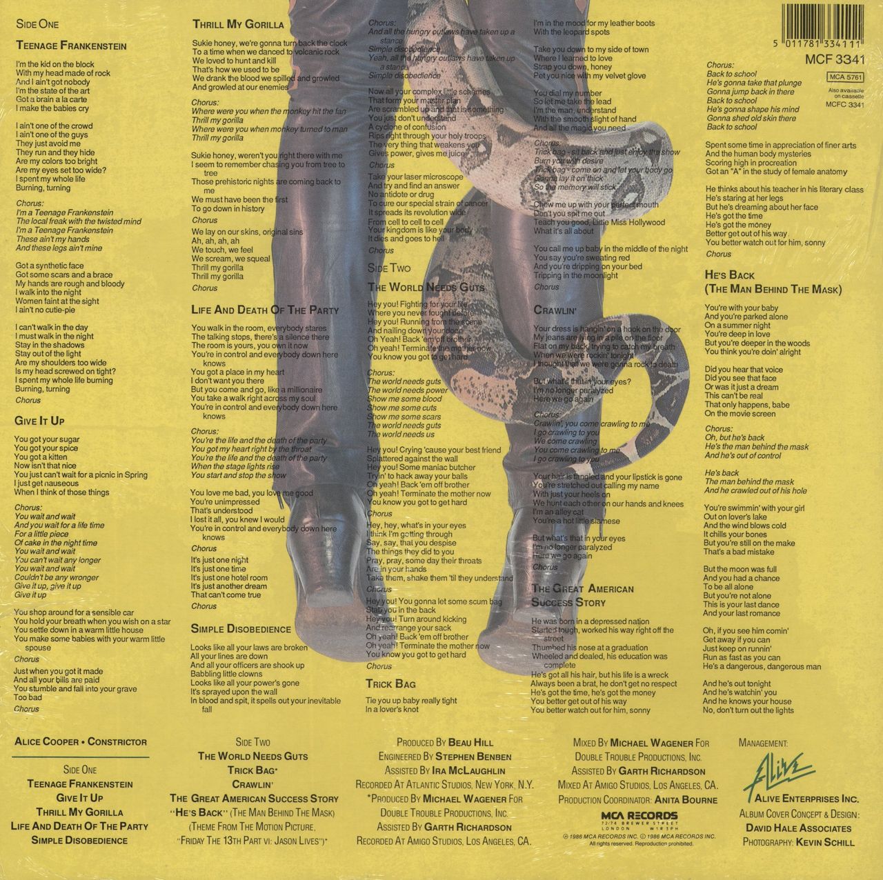 Alice Cooper Constrictor + Insert - Shrink UK Vinyl LP