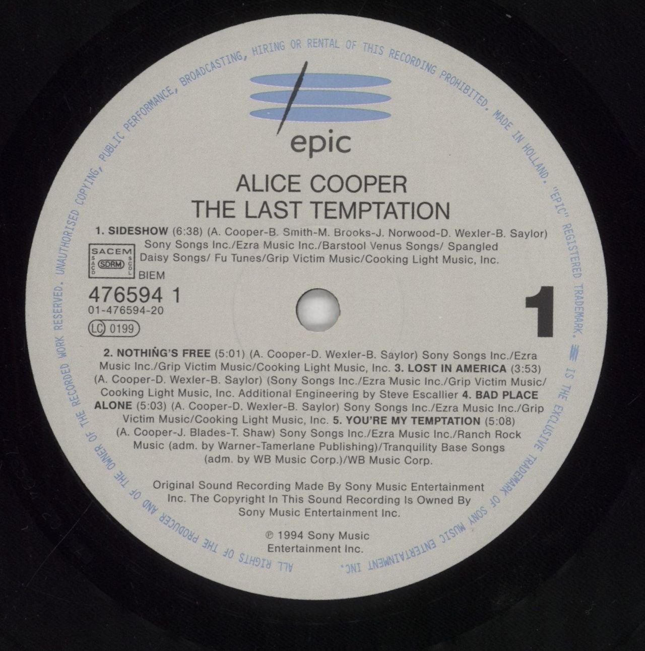 Alice Cooper The Last Temptation Dutch Vinyl LP