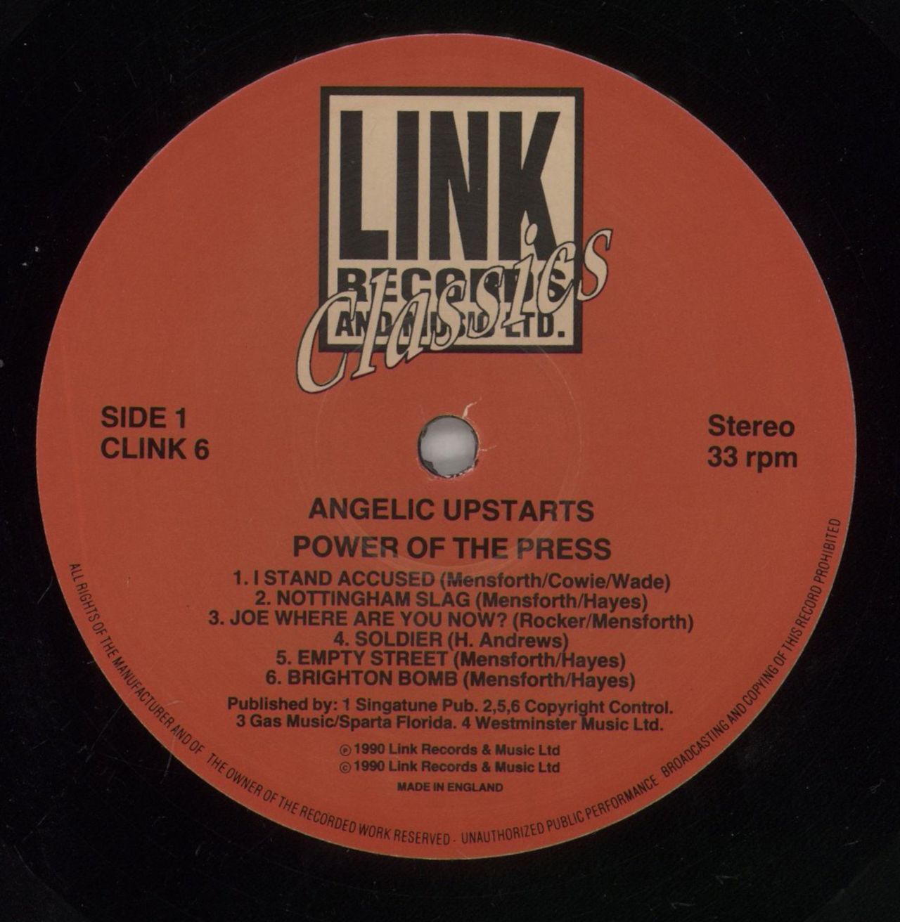 Angelic Upstarts Power Of The Press UK Vinyl LP