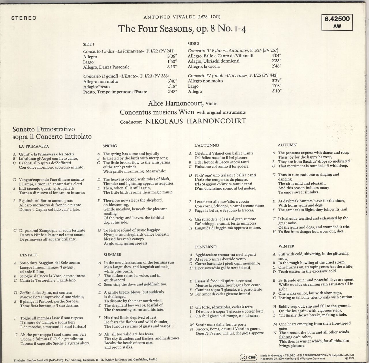 Antonio Vivaldi The Four Seasons German Vinyl LP
