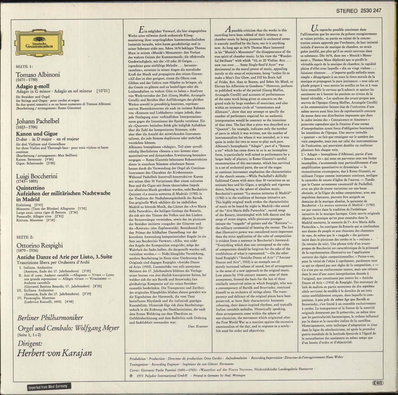 Berliner Philharmoniker Adagio German Vinyl LP
