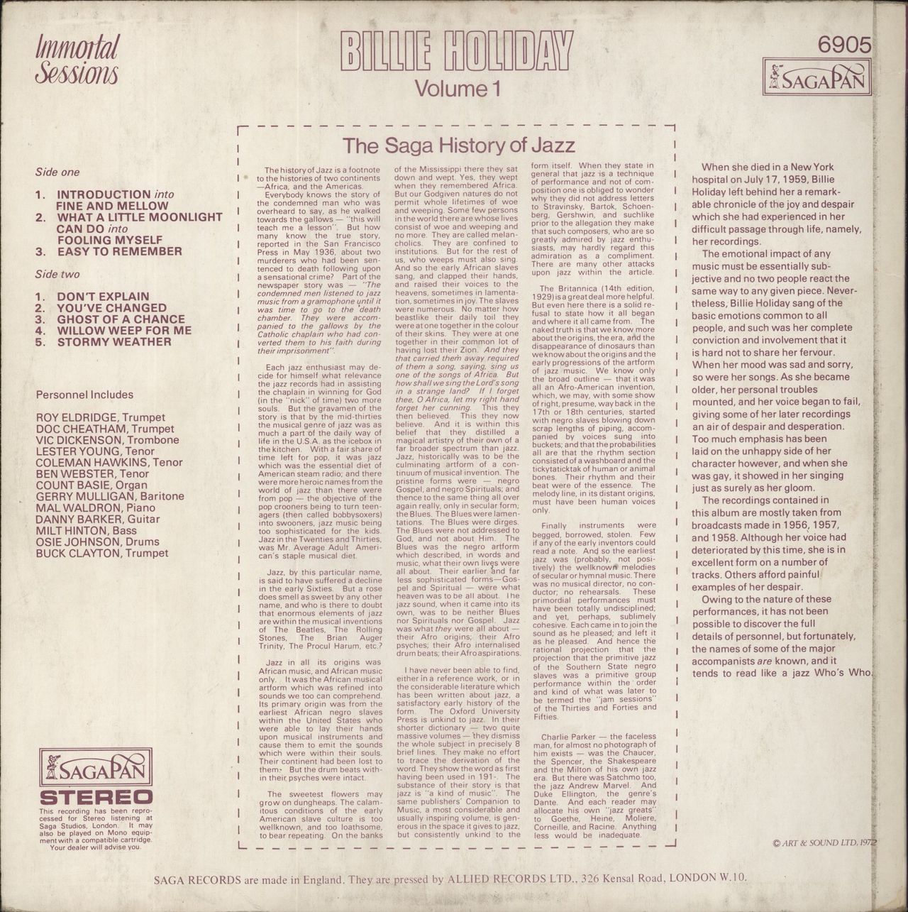 Billie Holiday Volume 1 UK Vinyl LP