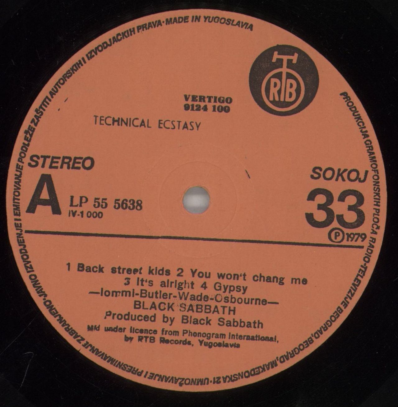 Black Sabbath Technical Ecstasy Yugoslavian Vinyl LP