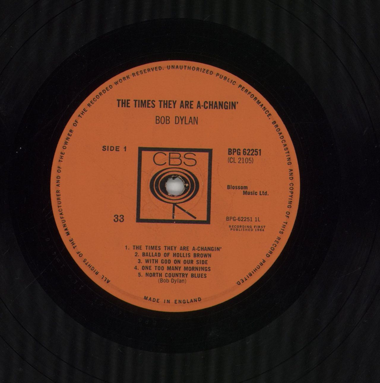 Bob Dylan The Times They Are A-Changin' - 1st Pasted - VG UK Vinyl LP
