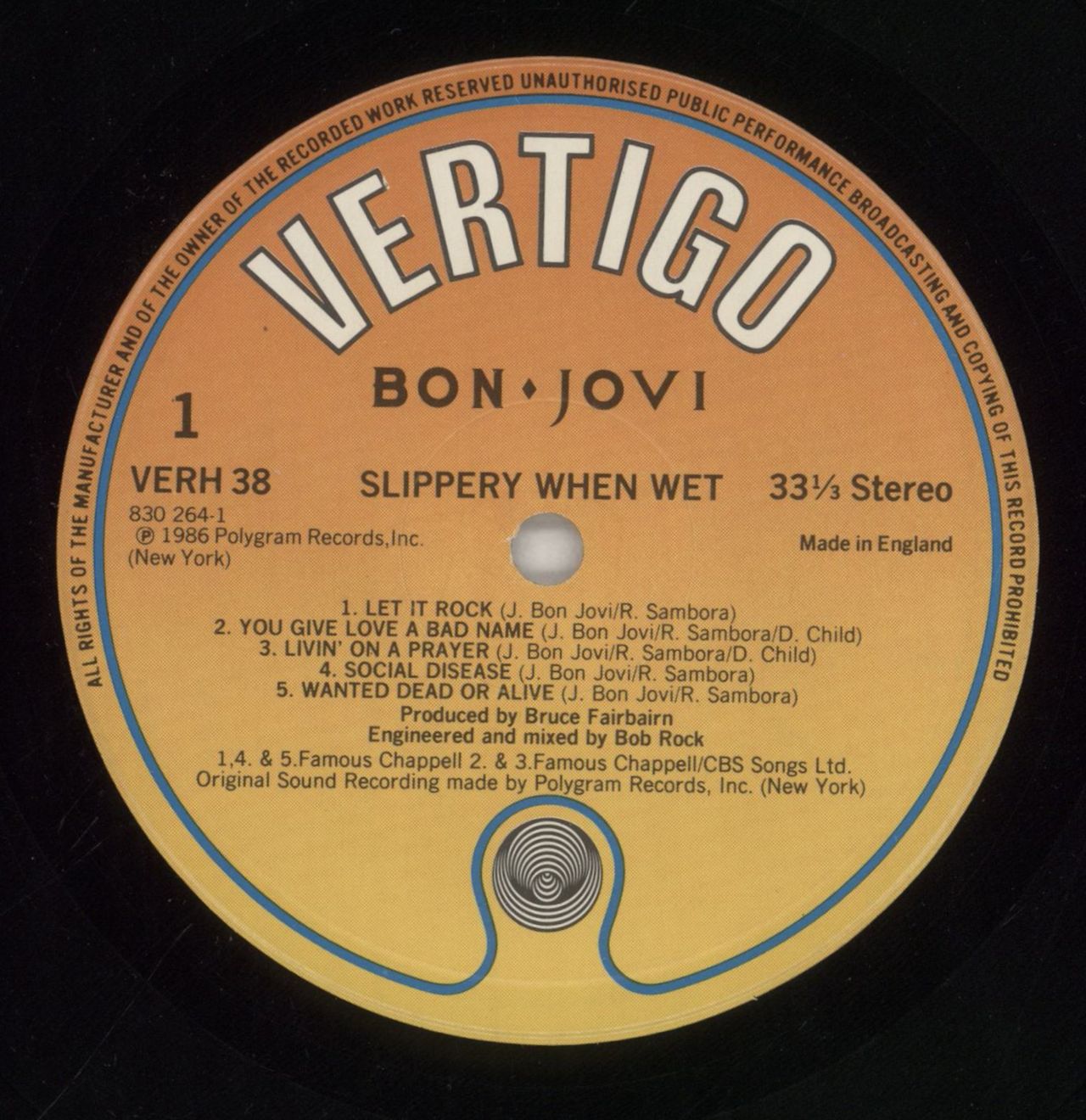 Bon Jovi Slippery When Wet - VG UK Vinyl LP