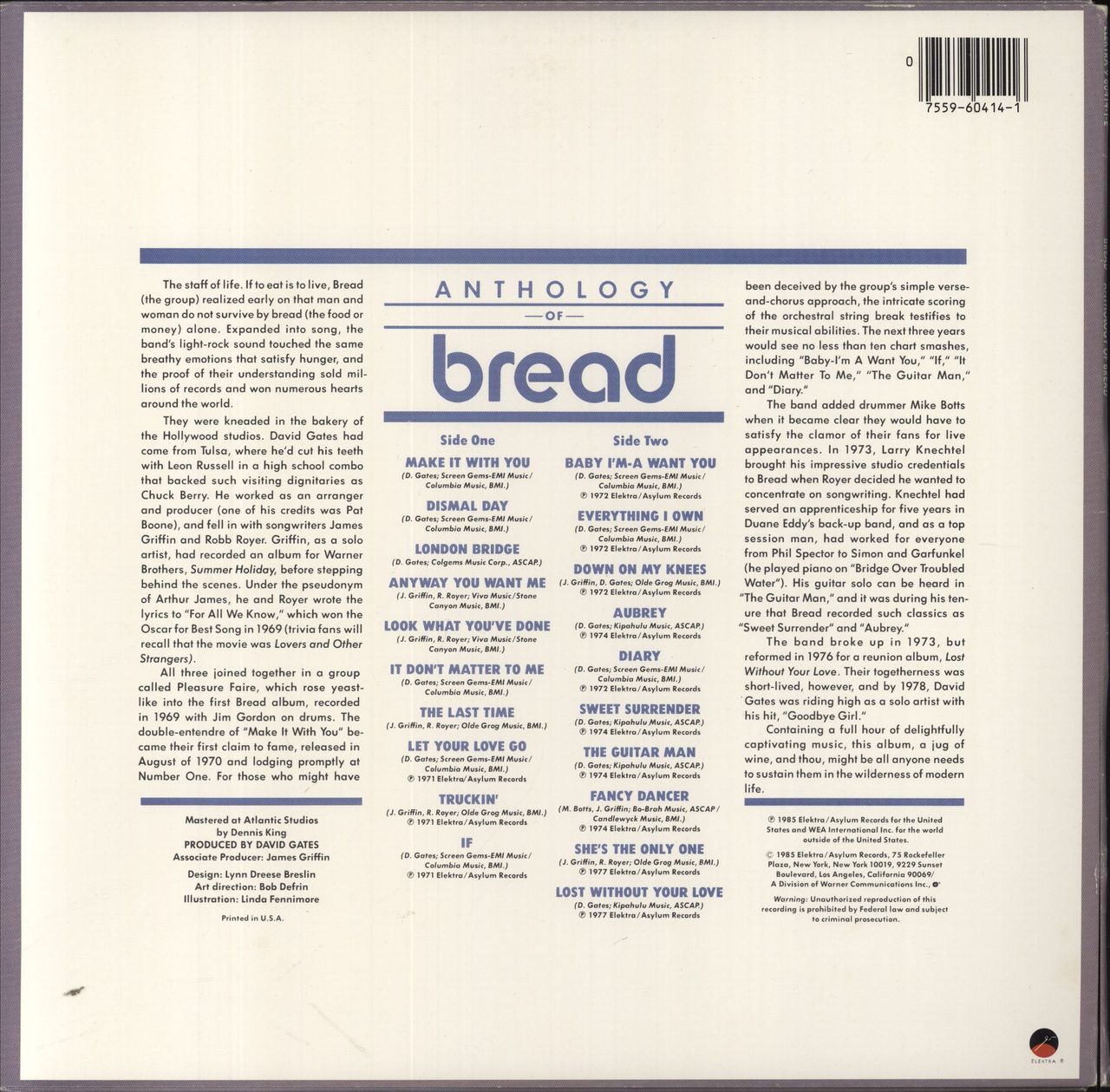 Bread Anthology Of Bread US Vinyl LP