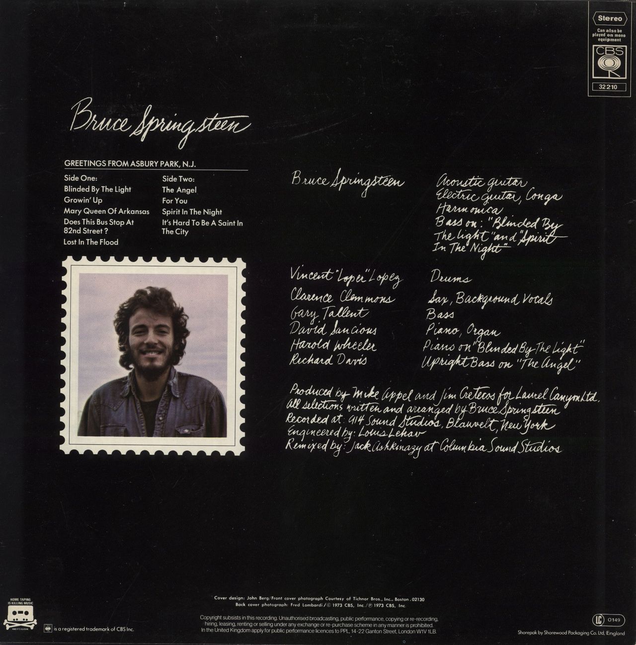 Bruce Springsteen Greetings From Asbury Park N.J. - Graduated + Insert + Hype-Sticker UK Vinyl LP