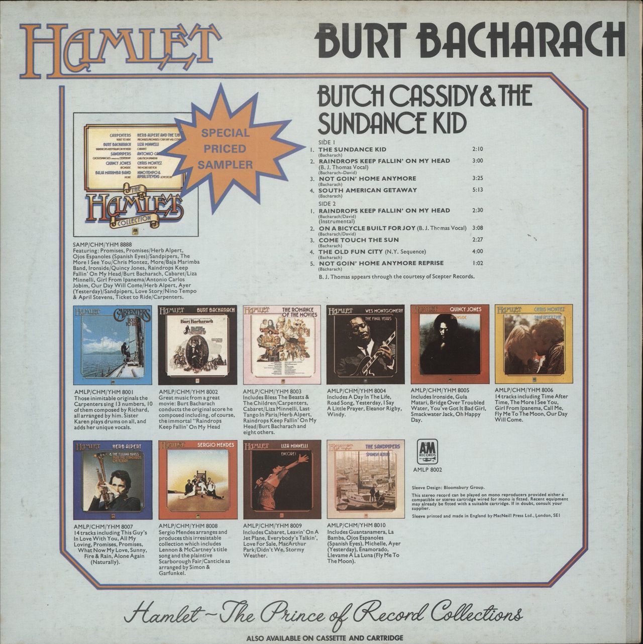 Burt Bacharach Butch Cassidy And The Sundance Kid UK Vinyl LP