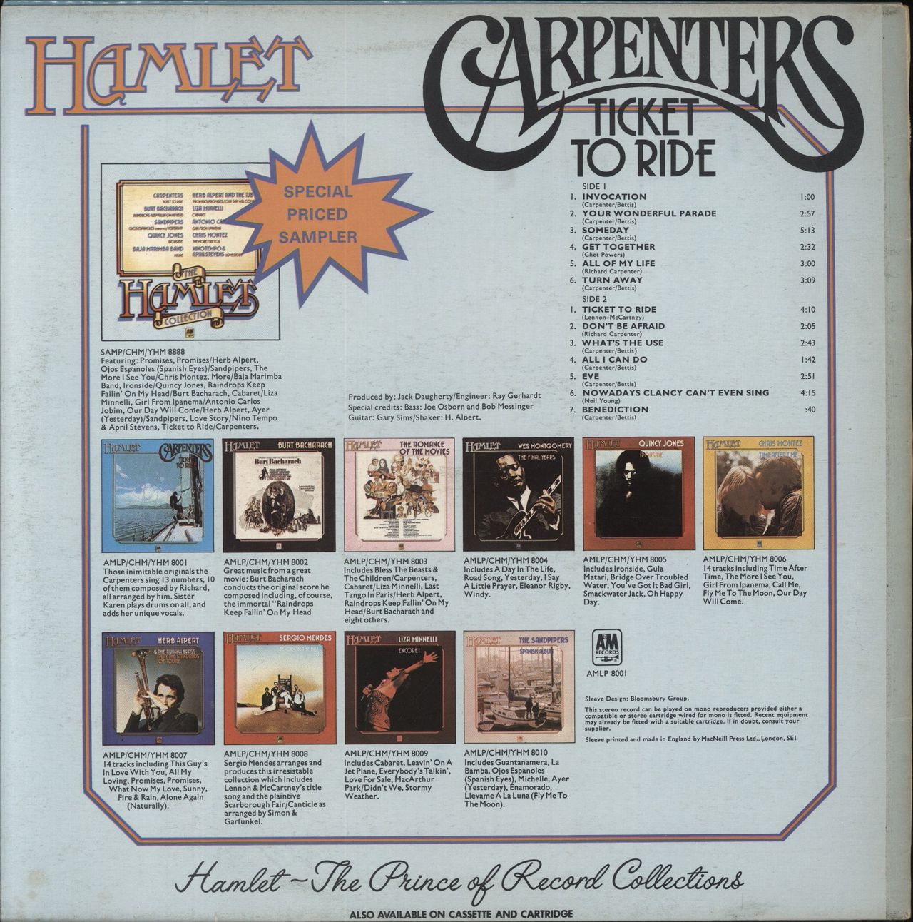 Carpenters Ticket To Ride UK Vinyl LP