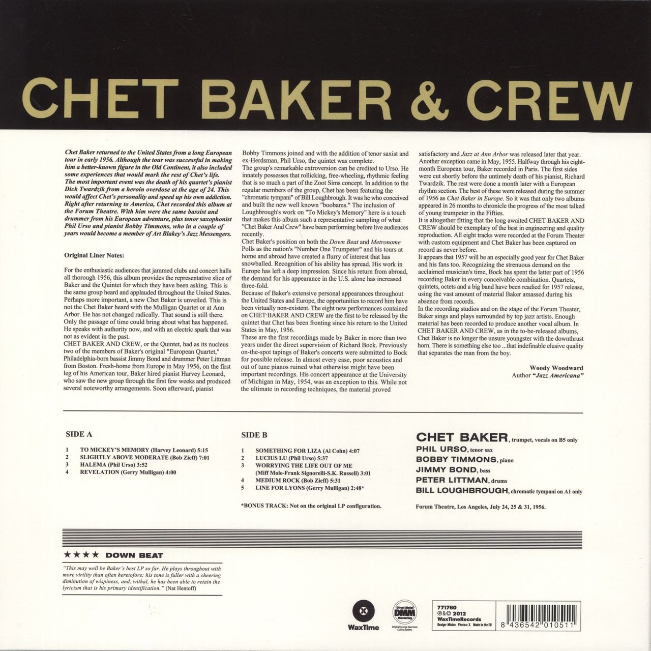 Chet Baker Chet Baker & Crew - 180 Gram Vinyl UK Vinyl LP