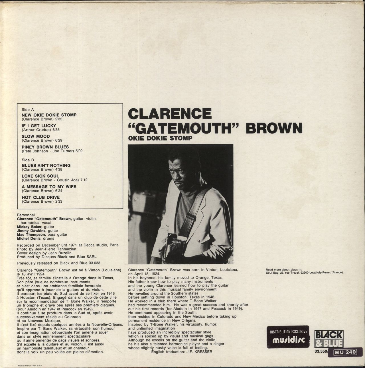 Clarence 'Gatemouth' Brown Okie Dokie Stomps French Vinyl LP