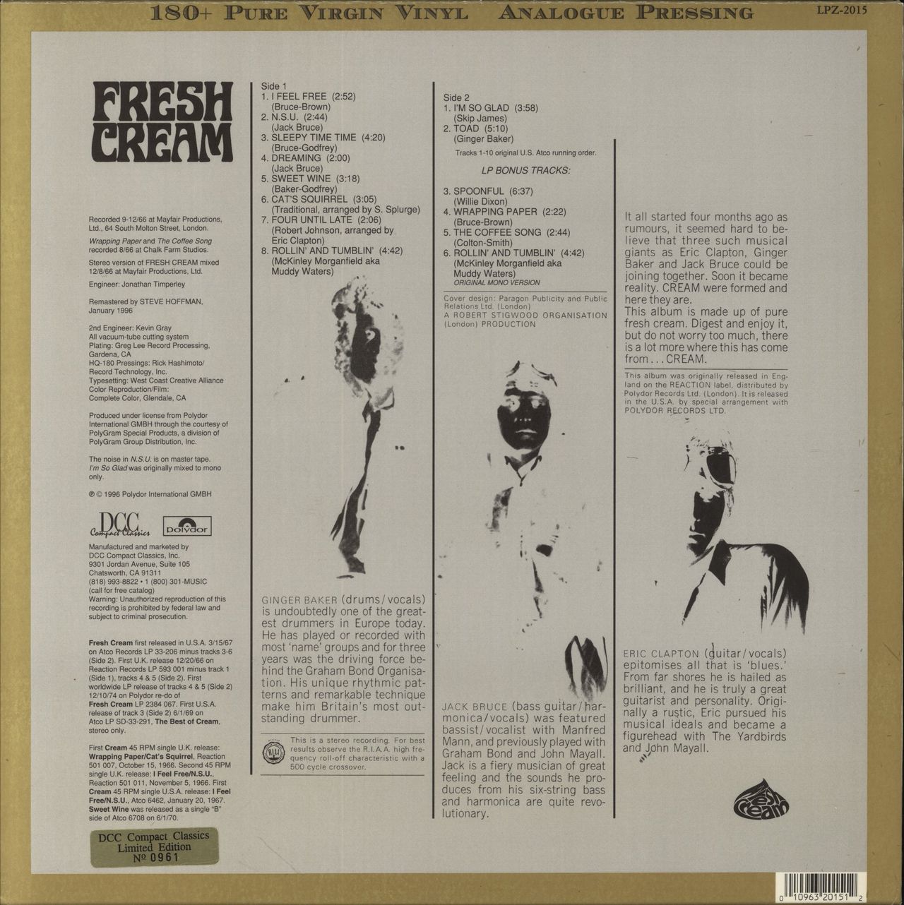 Cream Fresh Cream US Vinyl LP