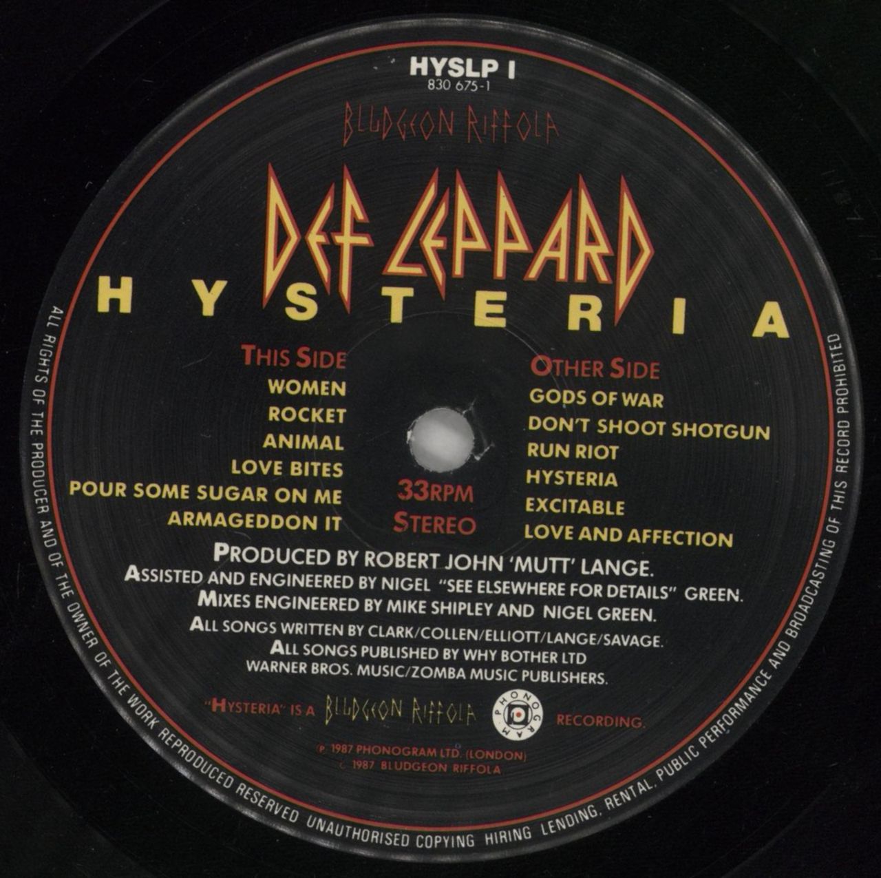 Def Leppard Hysteria - Stickered - VG UK Vinyl LP