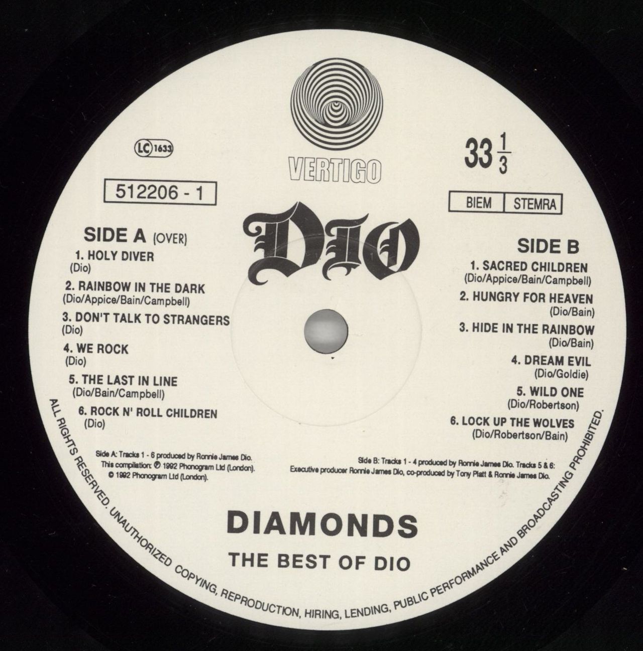 Dio Diamonds: The Best Of Dio UK Vinyl LP