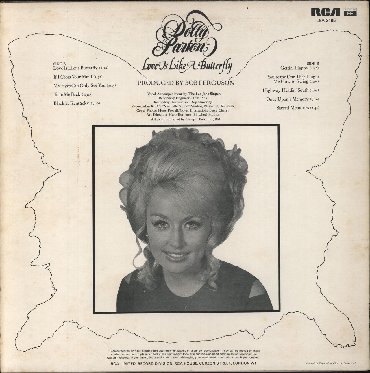 Dolly Parton Love Is Like A Butterfly UK Vinyl LP