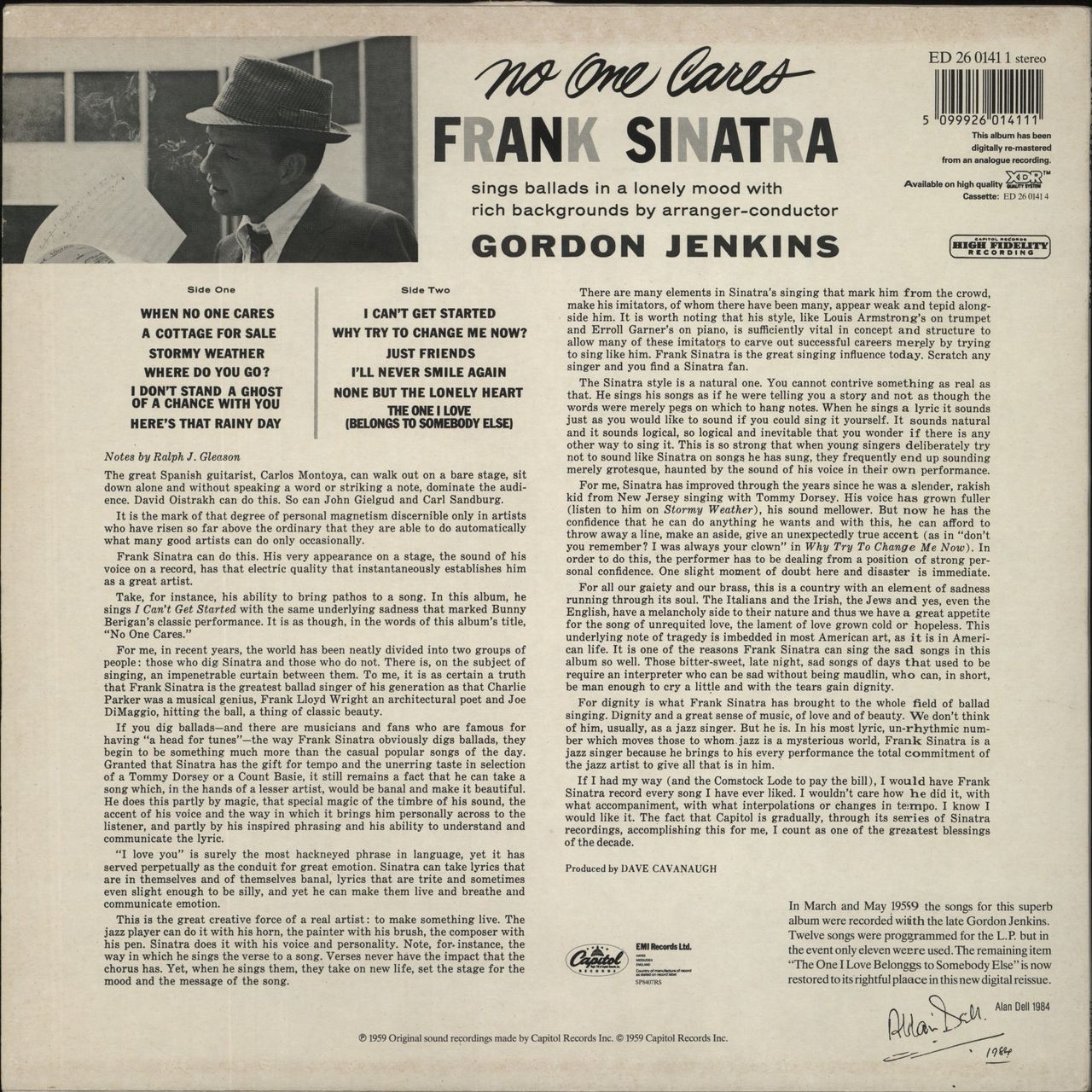 Frank Sinatra No One Cares - stickered UK Vinyl LP