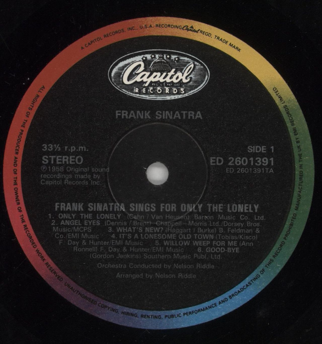 Frank Sinatra Only The Lonely UK Vinyl LP