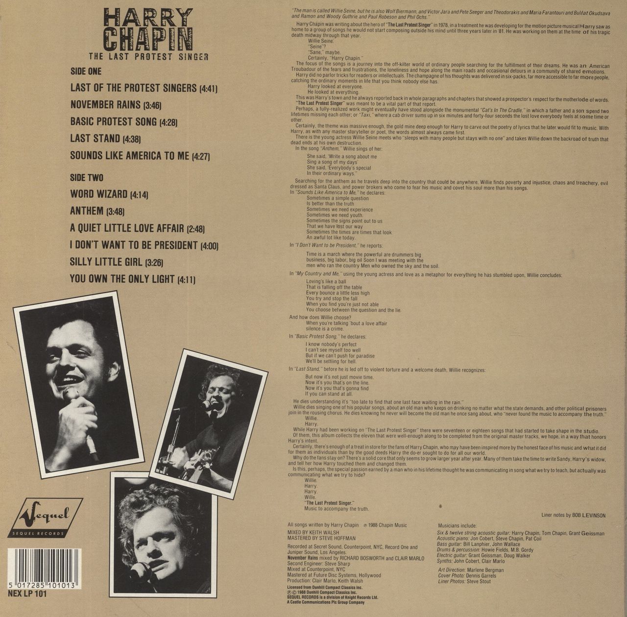 Harry Chapin The Last Protest Singer UK Vinyl LP