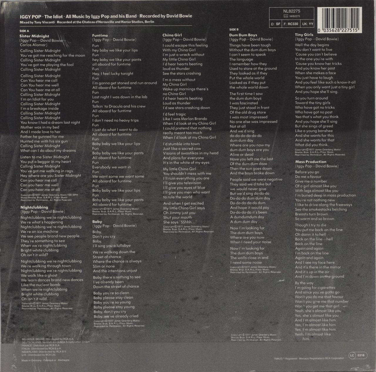 Iggy Pop The Idiot - barcode sleeve - Shrink German Vinyl LP