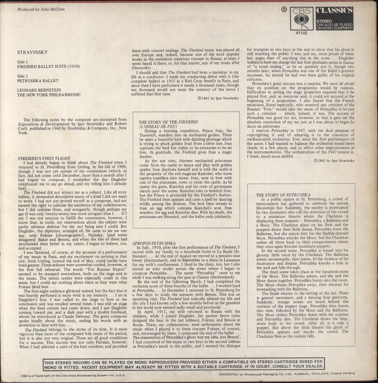 Igor Stravinsky Stravinsky: Petrushka & The Firebird Suite (1919) UK Vinyl LP