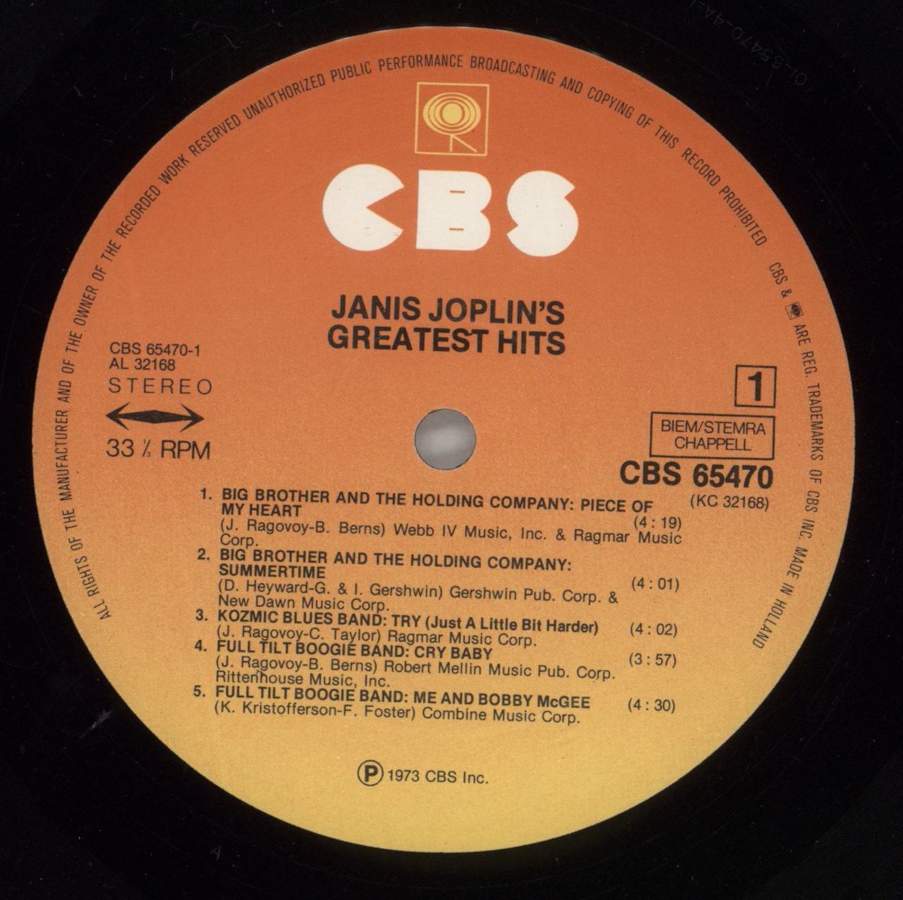 Janis Joplin Greatest Hits Dutch Vinyl LP