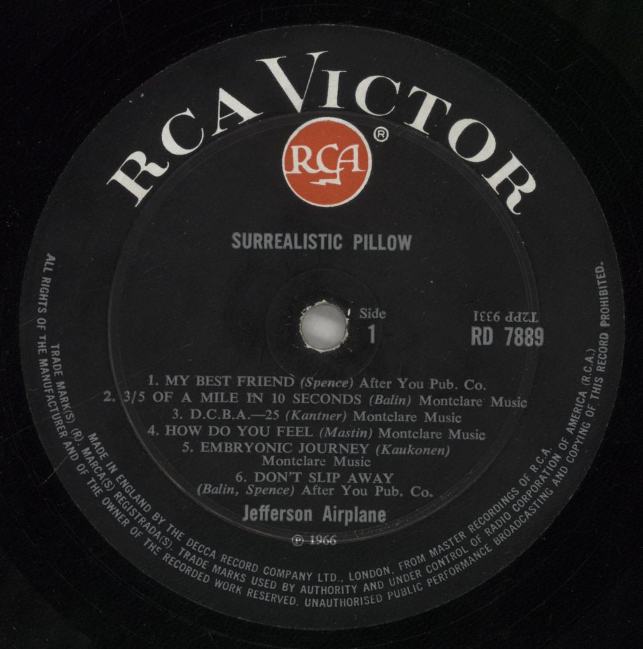 Jefferson Airplane Surrealistic Pillow - 1st - VG UK Vinyl LP