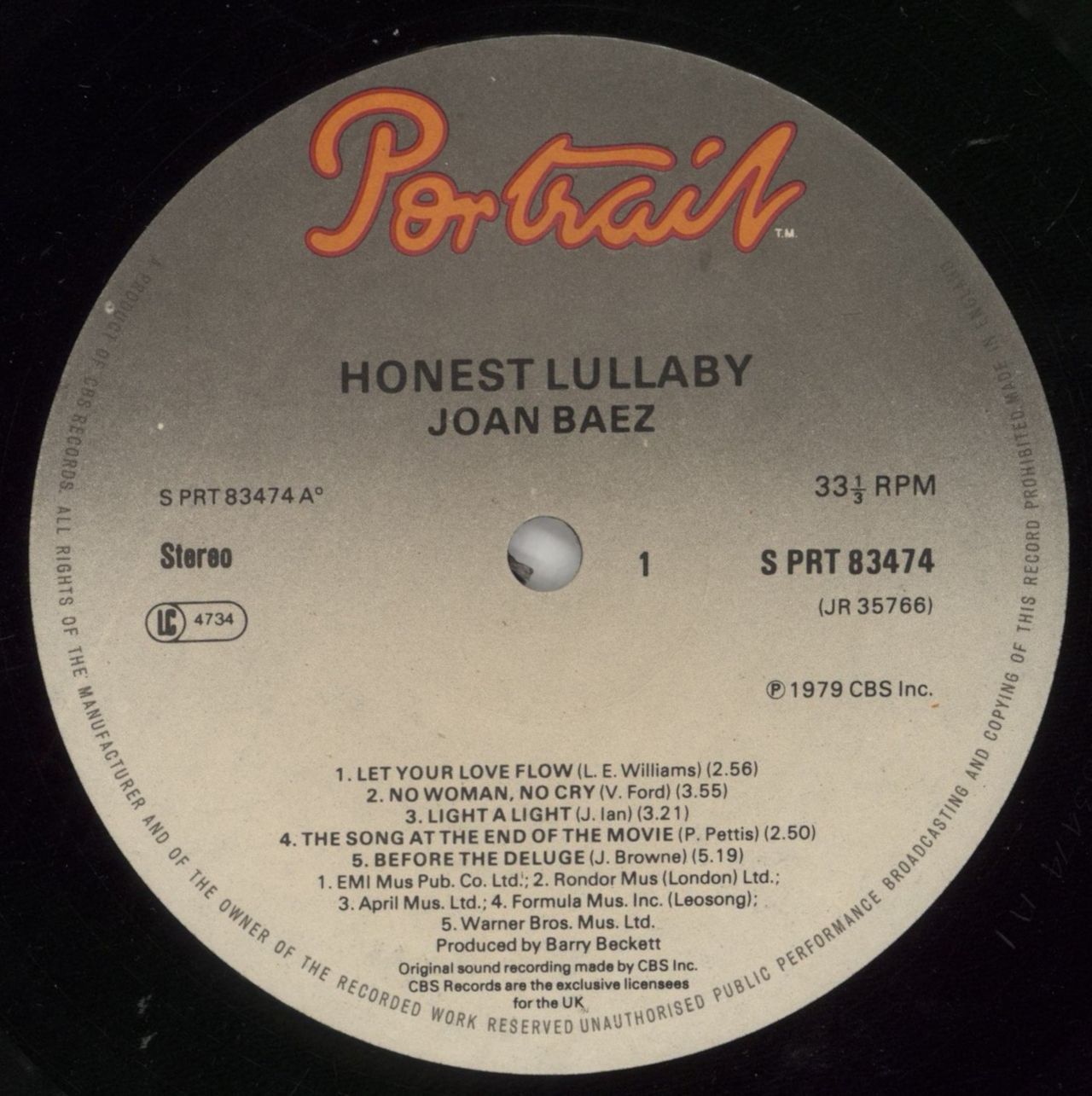 Joan Baez Honest Lullaby UK Vinyl LP