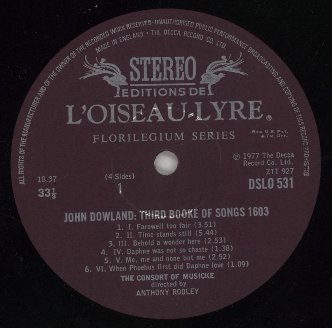John Dowland Third Booke Of Songs 1603 UK 2-LP vinyl set
