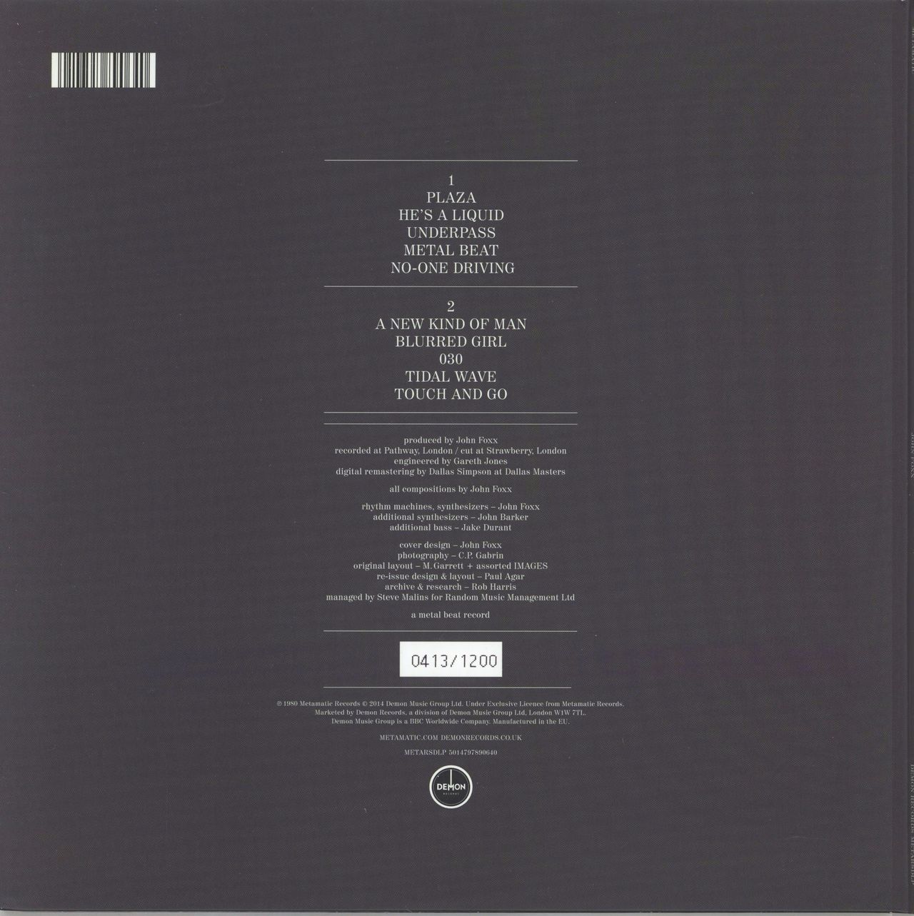 John Foxx Metamatic - 180gm White Vinyl - RSD UK Vinyl LP