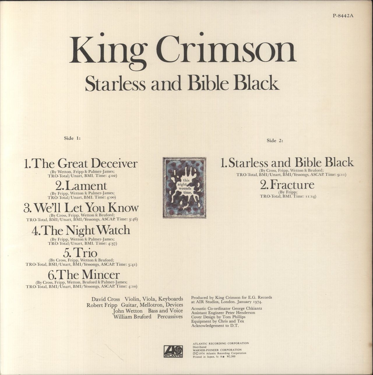 King Crimson Starless And Bible Black Japanese Vinyl LP