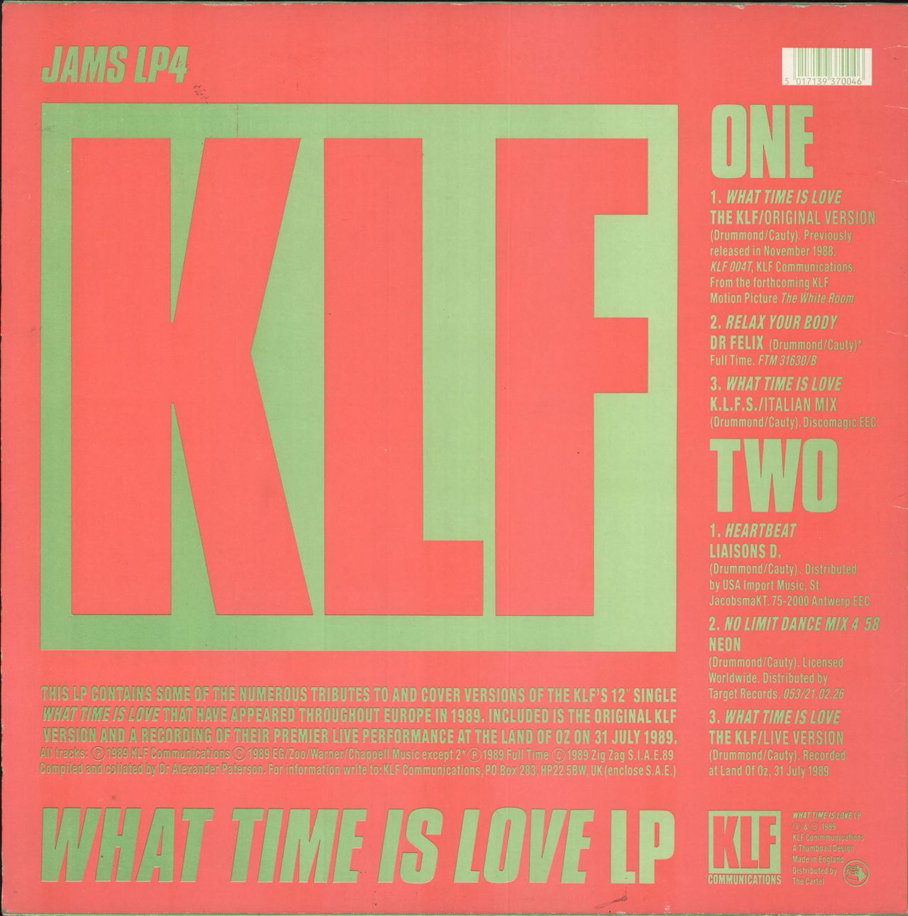 KLF What Time Is Love LP - Song Hype Sticker - EX UK Vinyl LP