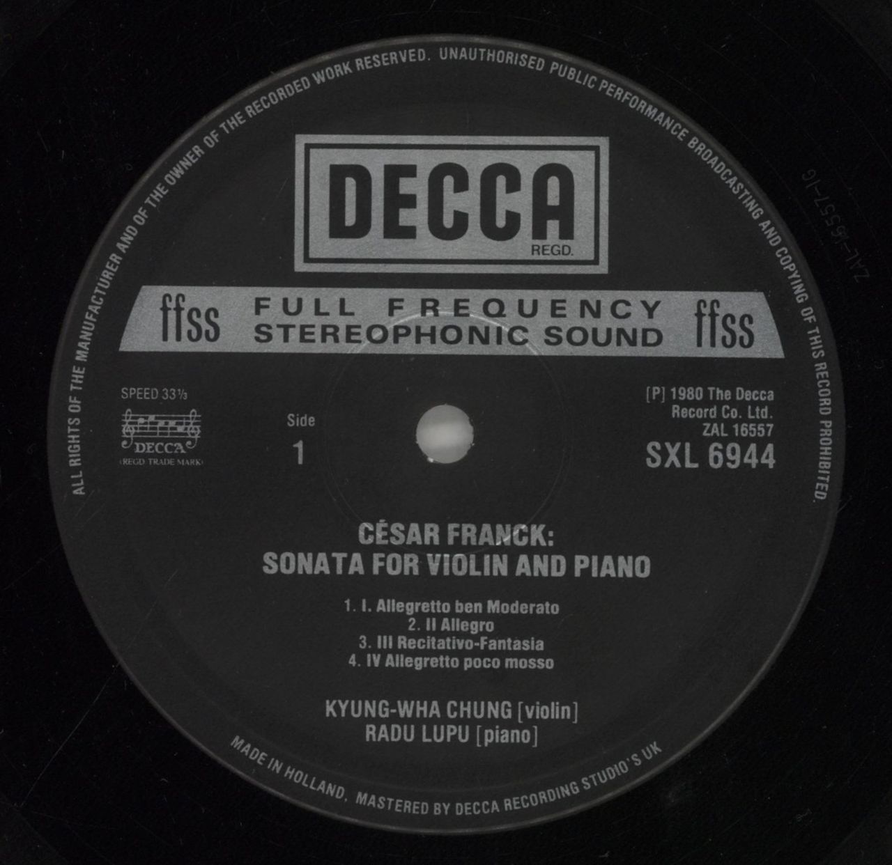 Kyung-Wha Chung Franck: Sonata For Violin & Piano In A Major / Debussy: Sonata For Violin & Piano Dutch Vinyl LP