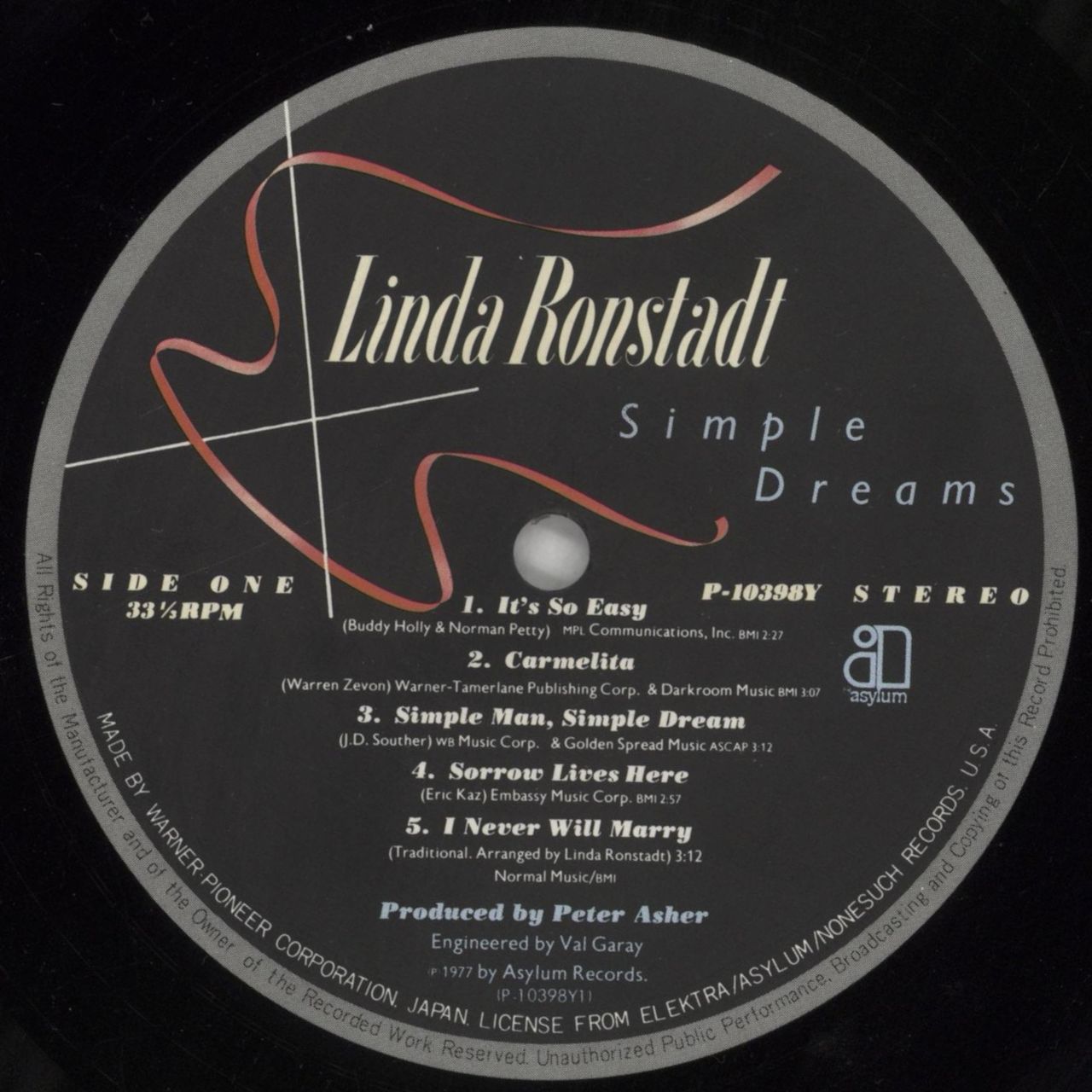 Linda Ronstadt Simple Dreams Japanese Vinyl LP