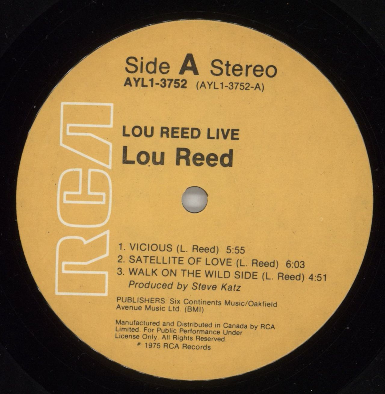Lou Reed Lou Reed Live Canadian Vinyl LP