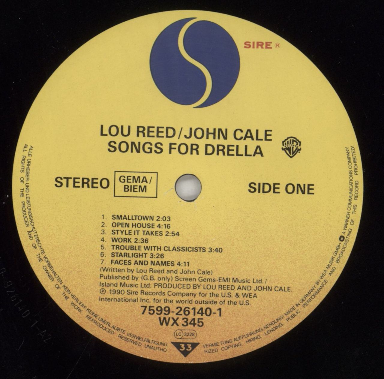 Lou Reed Songs For Drella UK Vinyl LP