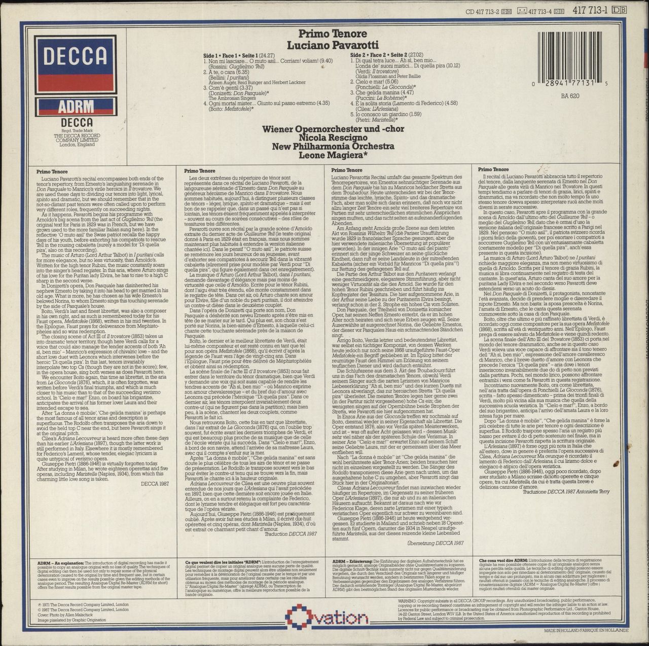 Luciano Pavarotti Primo Tenore Dutch Vinyl LP