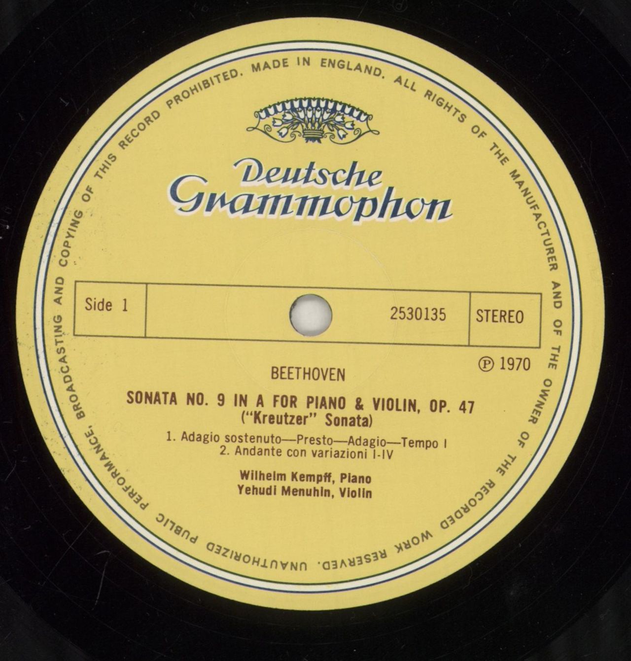 Ludwig Van Beethoven Beethoven: Violinsonaten = Violin Sonatas Op. 47 »Kreutzer« · Op. 30 No. 3 UK Vinyl LP