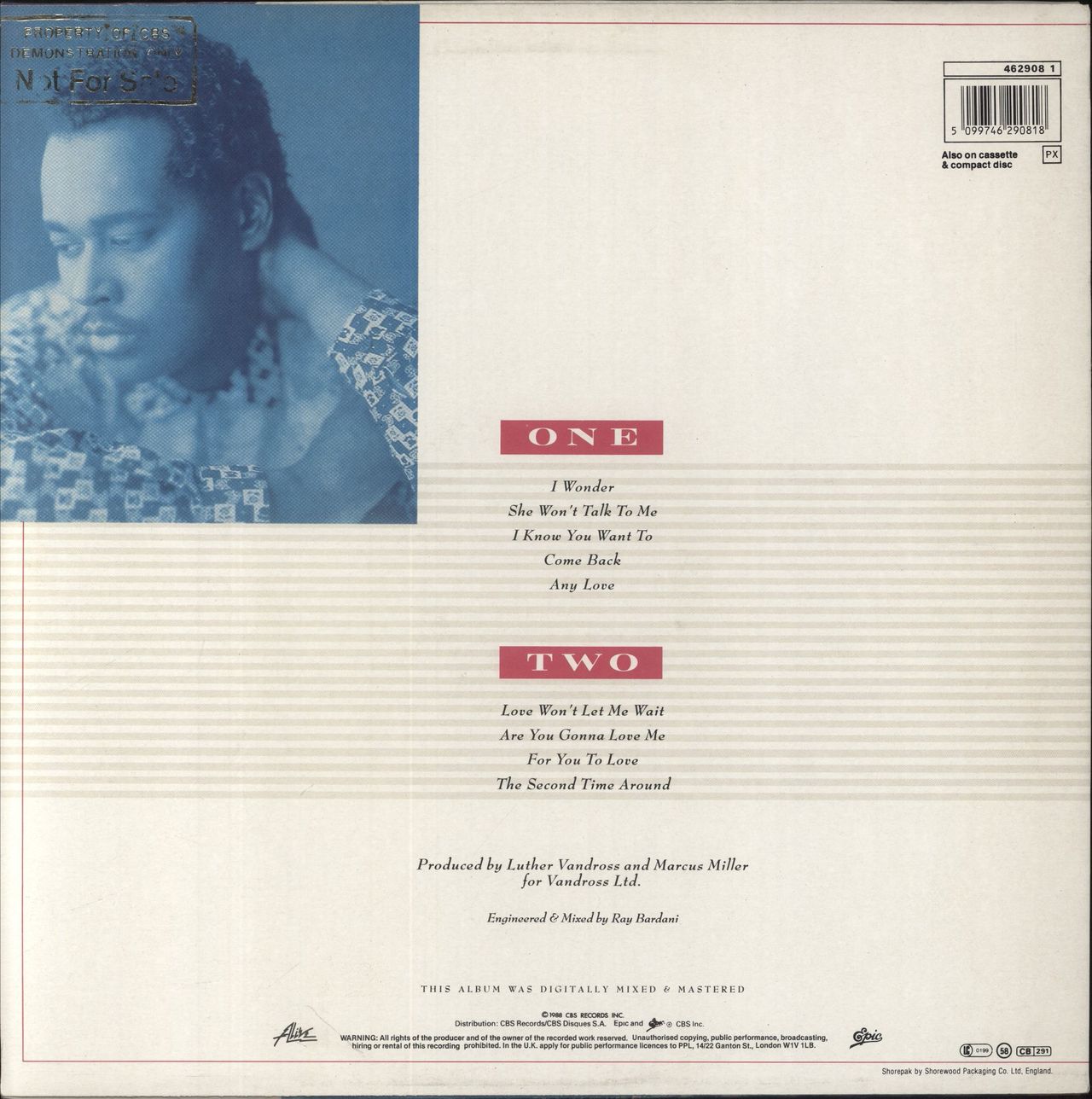 Luther Vandross Any Love - Gold Promo Stamped UK Vinyl LP