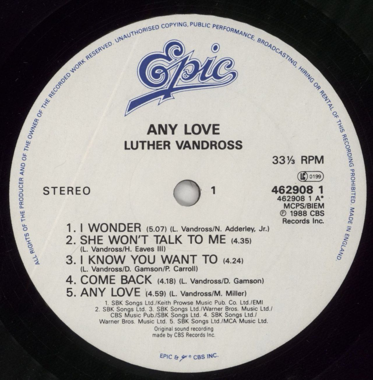 Luther Vandross Any Love - Gold Promo Stamped UK Vinyl LP