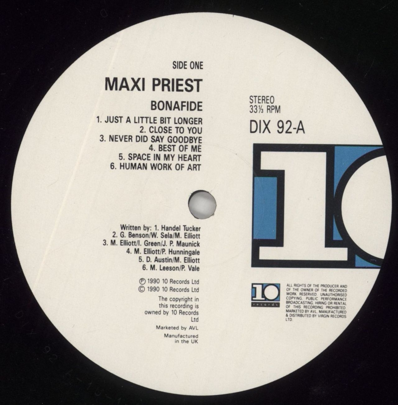 Maxi Priest Bonafide German Vinyl LP