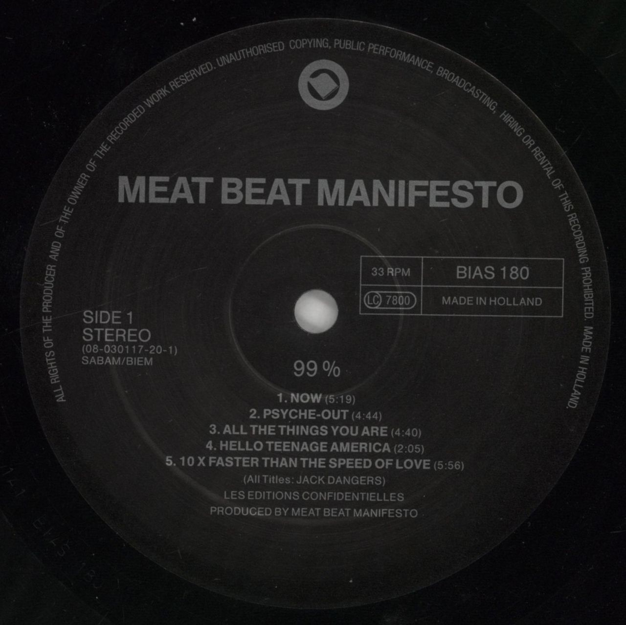 Meat Beat Manifesto 99% Dutch Vinyl LP