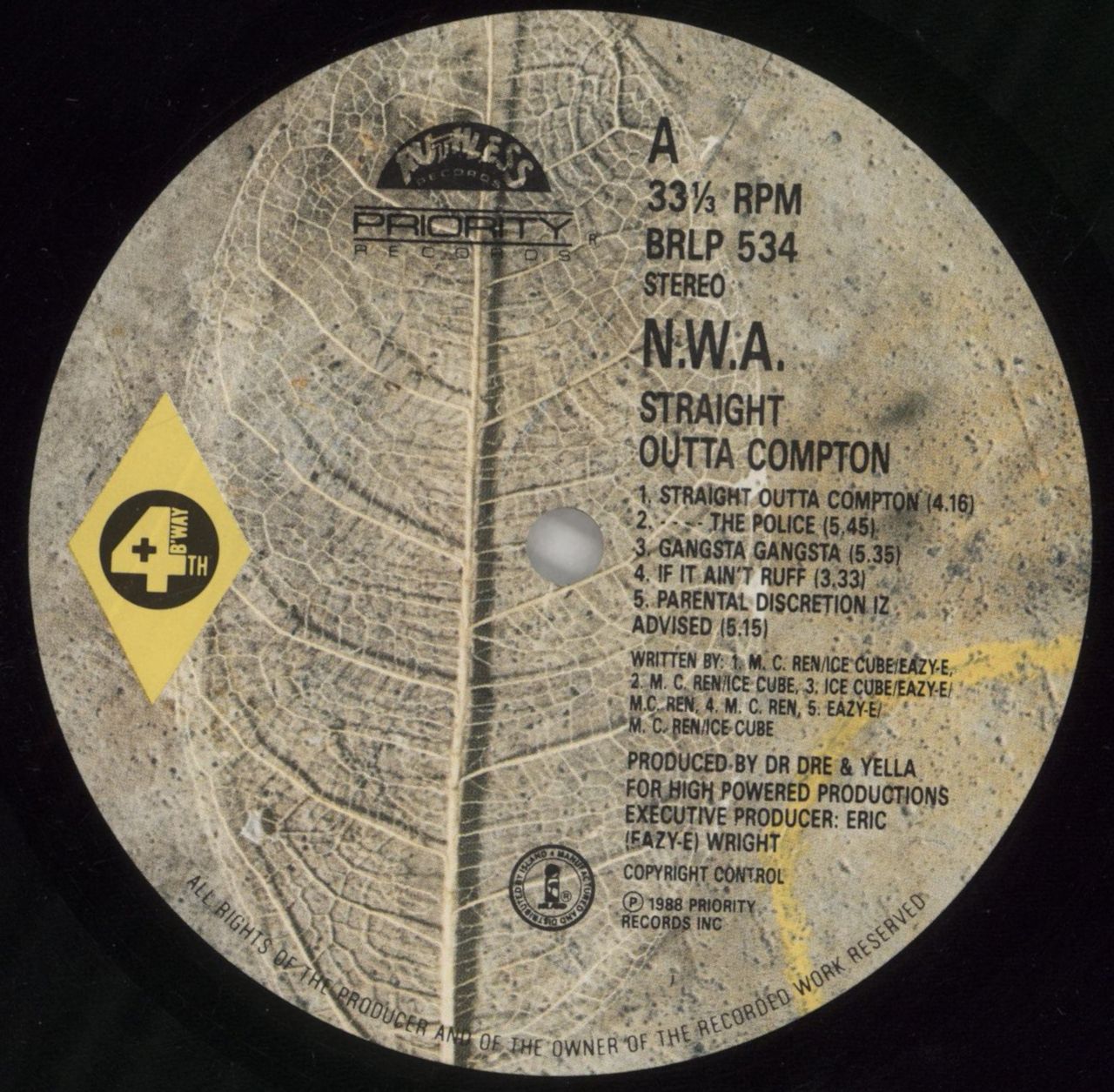 N.W.A. Straight Outta Compton - VG UK Vinyl LP