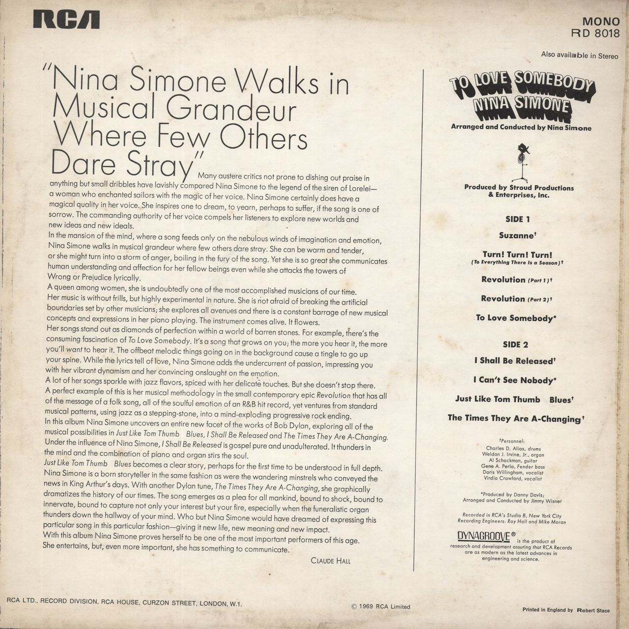 Nina Simone To Love Somebody UK Vinyl LP