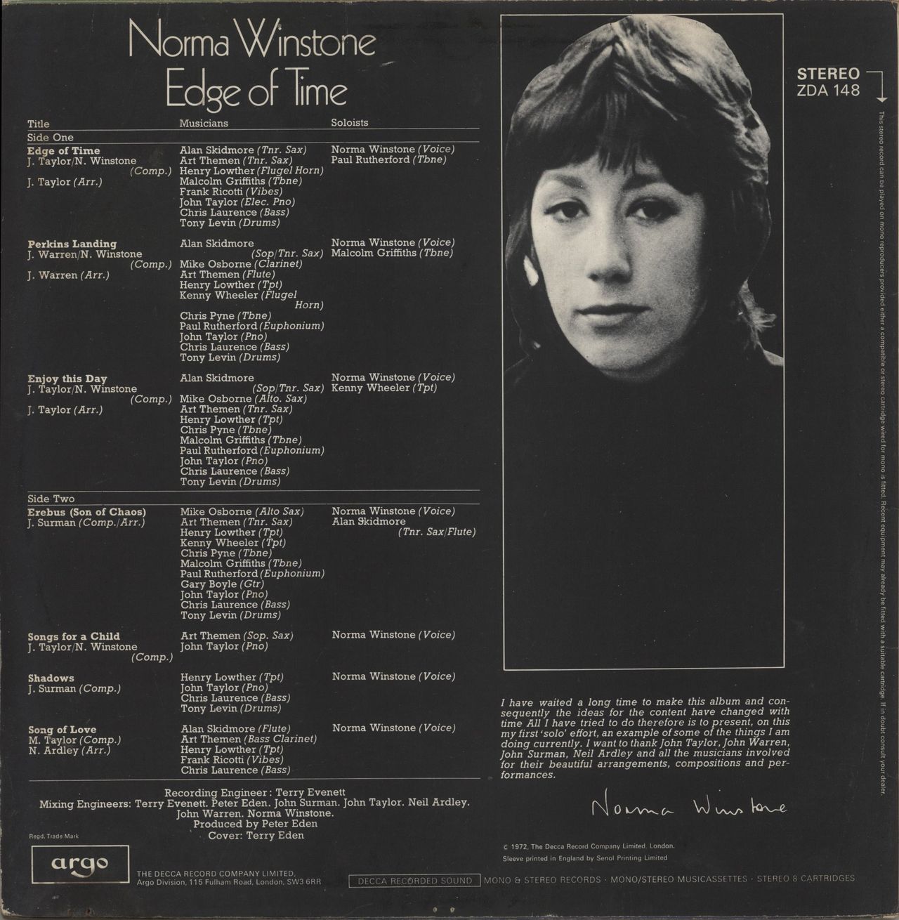 Norma Winstone Edge Of Time - VG UK Vinyl LP