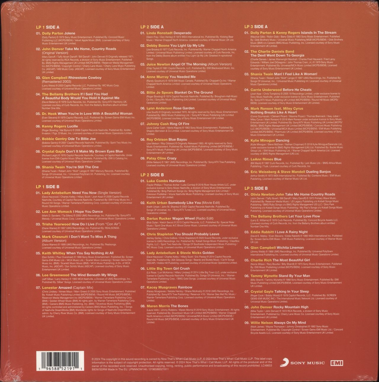 Now That's What I Call Music NOW That's What I Call Country - Orange Vinyl UK 3-LP vinyl set