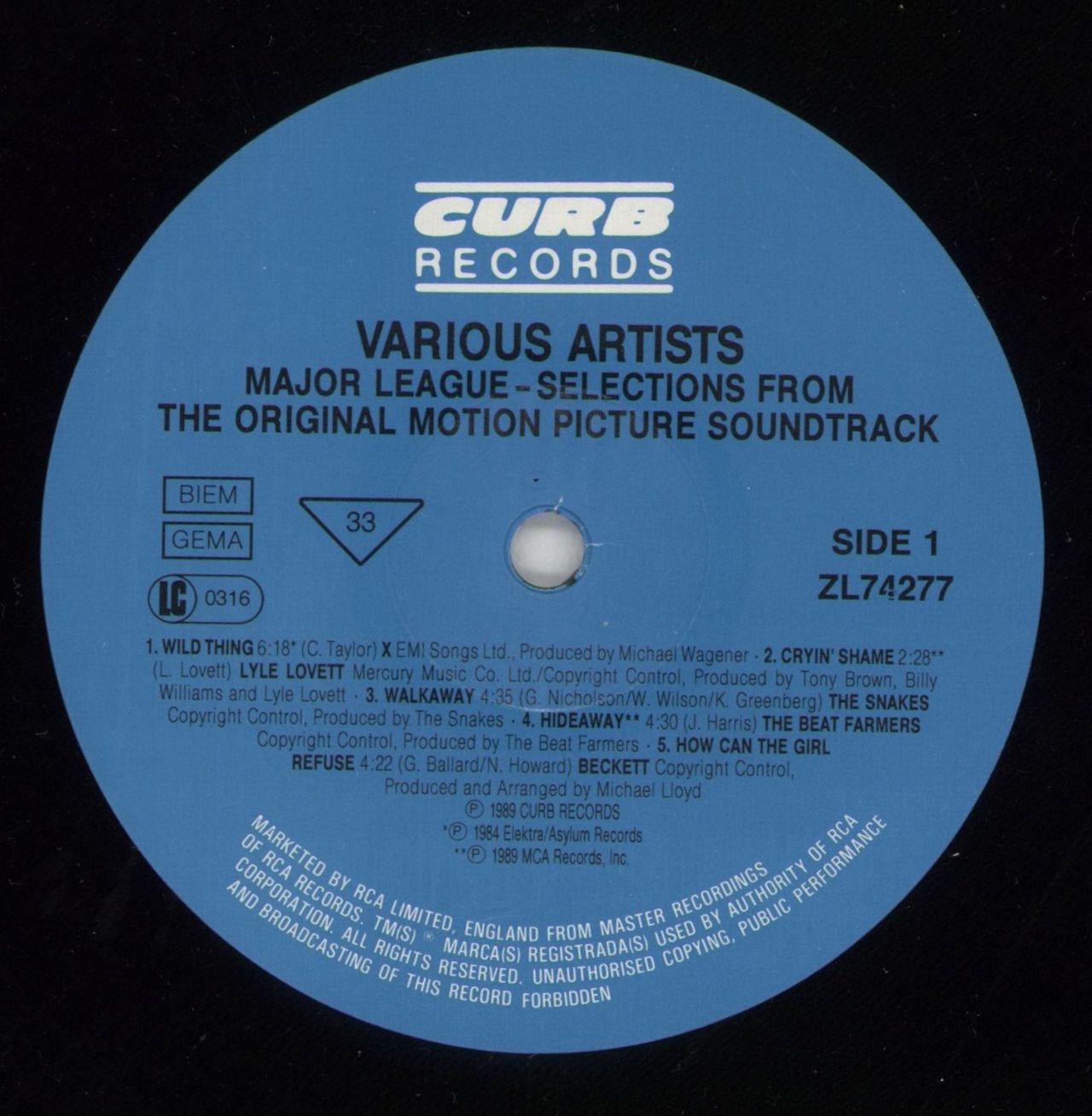 Original Soundtrack Major League - Music From The Original Motion Picture Soundtrack UK Vinyl LP